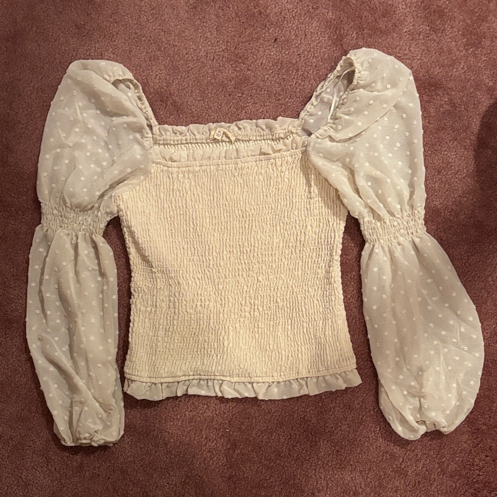 Promesa Cream Smocked Blouse with Puff Sleeves